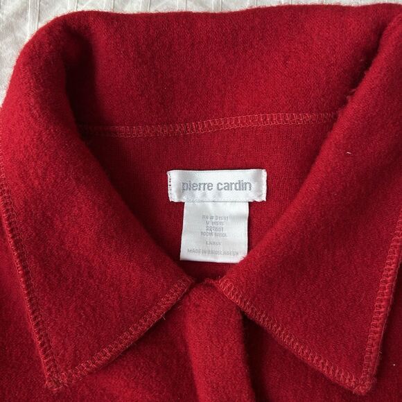 Vtg Pierre Cardin Womens Large Wool Red Shacket Sweater Chore Coat Holiday READ - Picture 3 of 15